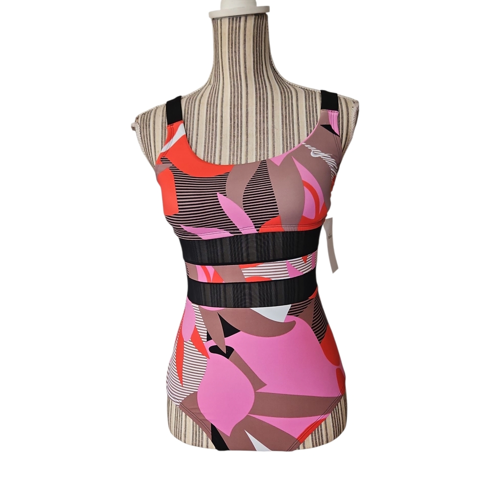 Nike Swim Woman Jungle Floral Abstract VBack SheerTrim One Piece Swimsuit SizeSP